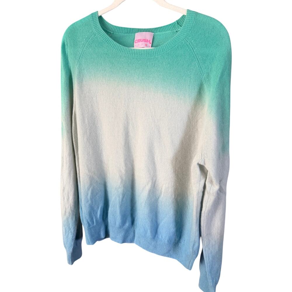 0266 Crush Cashmere 100% Cashmere Ombre Crewneck Sweater Size 3 Large Teal Blue